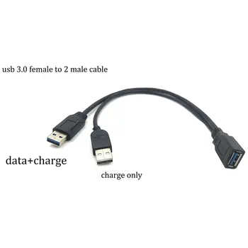 0,3 M Kabla USB 3.0 Ženski Dvojni USB Moški Z Dodatno Moč Podatkov Y Podaljšek Kabel za 2.5