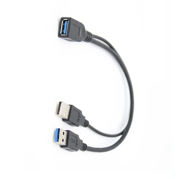 0,3 M Kabla USB 3.0 Ženski Dvojni USB Moški Z Dodatno Moč Podatkov Y Podaljšek Kabel za 2.5