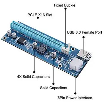 1-12Pcs VER006 PCI-E Riser Card za Bitcoin Rudar PCI Express 1x do 16x razširitveno napravo Kartica PCIe USB 3.0 Kabel SATA da 4Pin Moč