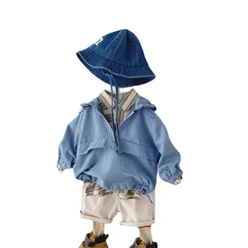 1-5t Hooded Suknjič Baby Fantje In Dekleta Bombaž Moda Barva Pol Zadrgo Priložnostne Jopico Windproof Plašč, Otroci Suknjič