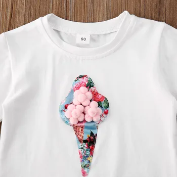 1-5Y Poletje Dojenčke in Otroke, Otroška Dekliška Oblačila Določa Sladoled Tiskanja Kratek Rokav T Majice, Vrhovi+Cvetje Krila