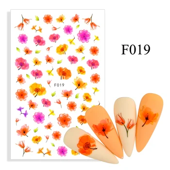 1 List 3D Cvetlični Nohte, Nalepke, Samolepilne Rastline Pisane Cvetove Nohtov Prenos Nalepke DIY Nail Art Okras Decals