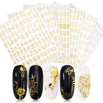 1 List Zlato 3D Nalepke za Nohte Cvetlični Vzorci Design Papir, Lepilni Prenos Nalepke za Dekoracijo DIY Nail Art Pripomočki