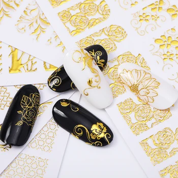 1 List Zlato 3D Nalepke za Nohte Cvetlični Vzorci Design Papir, Lepilni Prenos Nalepke za Dekoracijo DIY Nail Art Pripomočki
