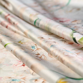 1 Meter Nova High End 19 mm Cvetlični Tiskane Svile Stretch Saten Tkanine Orientalski Charm Obleko Materiala