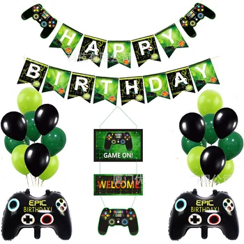 1 Nastavite Igro na Party Baloni Happy Birthday Banner Black Gamepad Helij Baloni za Video Igre Tematskih Stranka Rojstni dan Odlikovanja