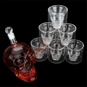 1 Nastavite Stekla Skull Glave Pokal Vodka, Viski, Vino, Pitje Čaja, Steklenico Decanter 1 Steklenička s 6 Pokal Set