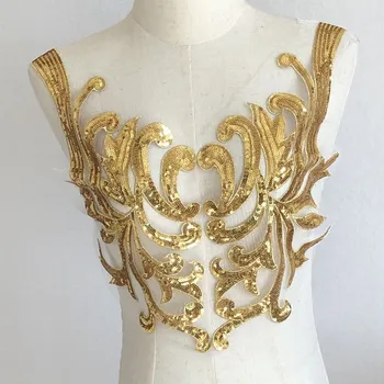1 Par 3D Zlato, Srebro Cvetje Čipke Tkanine Aplicirano Vezenje Šivanje Na Obliži Za Poročno Obleko Oblačila Kostum Obliži