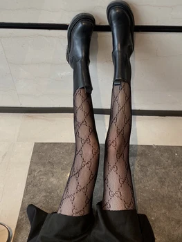 1 par belih seksi modni stegno nogavice mrežnega tiskanja punk stretch pantyhose Black ribja mreža nogavice