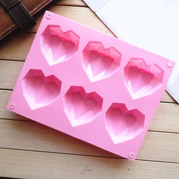 1 Pc 6 Votlini Diamond Ljubezen Silikonski Torto Plesni Silikonski 3D Srce Oblika Fondat Torta Čokoladni Mousse Peko Plesni Modeliranje Dekor