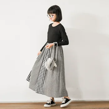 10 12 let Deklice Dolg Rokav Kariran Obleko Japonski slog Najstniška Dekleta, Obleko 2021 Nova