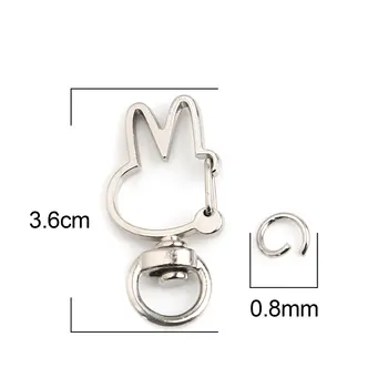 10 Kompletov Živalske vrste Keychain Za DIY Pribor obesek za ključe, Srebrne Barve Zajec 0.8 cm Dia, 3,5 cm x 2.4 cm ( 2 kom/Set)