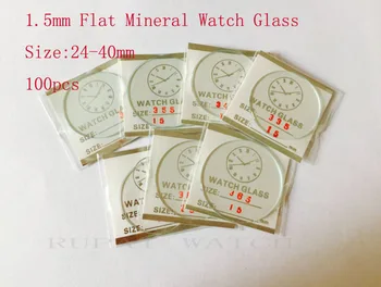 100 kozarcev 1,5 mm 25 do 40 mm Ravno Mineralnih Watch Crystal/Steklo v Dobre Kakovosti za Urarji