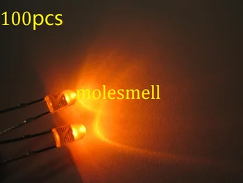 100 kozarcev 3 mm Oranžna Krog Flangeless Svetlo razpršene LED Led Lučka Lučka 2-Pin Oranžna leča