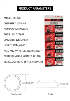 100 kozarcev Original Za maxell cr1220 cr 1220 Gumb 3v Baterijo DL1220 BR1220 ECR1220 LM1220 KCR1220 KL1220 za gledanje računalnik