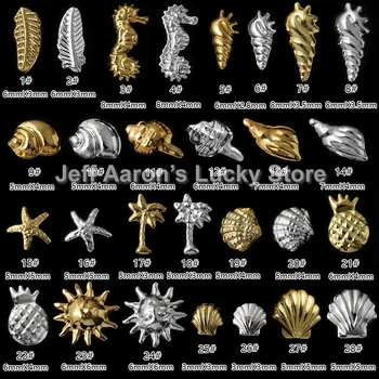 100 KOZARCEV Zlata, Srebrna Kovinski 3D Nail Art Okraski Ocean Seashell Zvezda Pero Kovinski Žeblji, Kovice DIY Manikura Dodatki
