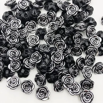 100 kozarcev Črna Barva Rose Vzorec Oblačila DIY Smolo Gumbi Šivanje Scrapbooking PT302