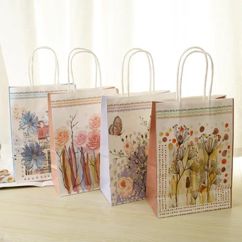 10Pcs Akvarel slika Cvet papirnato vrečko Festival darilne vrečke, papirnate vrečke z ročajem Mutifunction otrok darilne vrečke 25*18*10 cm