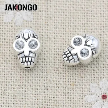 10PCS Skull Spacer Beads Antique Silver Plated Loose Beads for Jewelry Making Bracelet DIY Handmade Craft 12x8mm