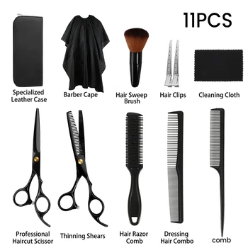11pcs Las Škarje za Rezanje Kompleti Barber Redčenje Puhasto Strižna Hairdress Škarje Nastavite Poklic Frizuro Pribor Styling Orodje