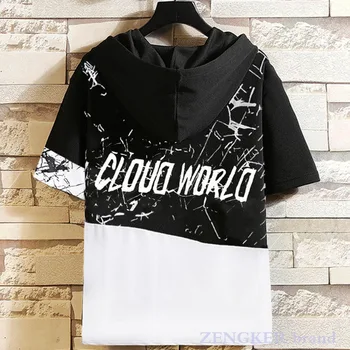 11XL 10XL 9XL men ' s plus velikost hooded kratki rokavi t-shirt črna bela šivanje trend zelo veliko sočutja majica