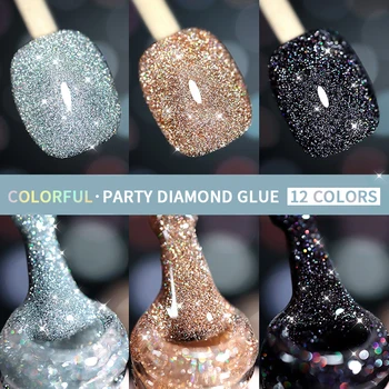 12 Barve Diamant Nohtov, Gel lak, Bleščice, UV-LED Lučka za Nohte, Lepila, Laki Lepljiv Gel Lak za Nohte Art Pribor TSLM1