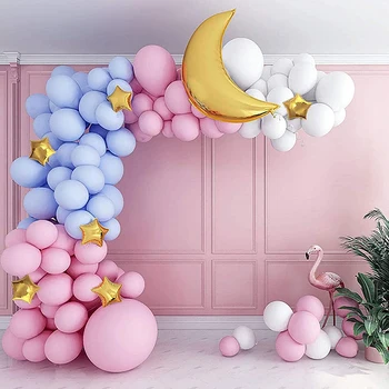 120pcs Roza Modra Bela Macaron Baloni Garland Arch Zvezde, Luna Balon Verige Za Poroko Otroka Sejalcu Rojstni Dekor Ponudbe