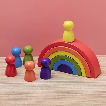 12pcs Lesene Mavrica igrača ustvarjalna lesa mavrica zložene bilance bloki otroška igrača Montessori izobraževalne igrače za otroke