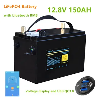 12V 150AH LiFePO4 Baterije z bluetooth BMS 12.8 v lifepo4 baterije 150ah LiFePO4 baterije z 10A polnilec za RV,motornih