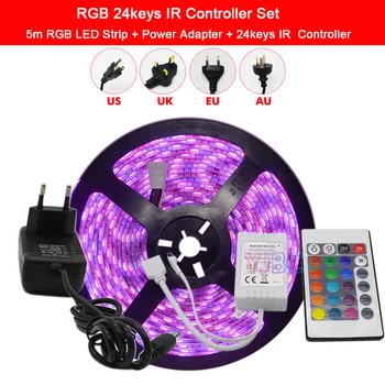 12V 30/60 led/m 5050 RGB Upogljiv LED Trak + Napajalnik + 24keys IR / 24key WiFi / 2.4 G RGB Krmilnik 5M 10 M 15M Celoten Sklop