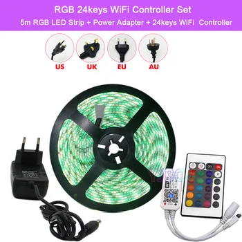 12V 30/60 led/m 5050 RGB Upogljiv LED Trak + Napajalnik + 24keys IR / 24key WiFi / 2.4 G RGB Krmilnik 5M 10 M 15M Celoten Sklop