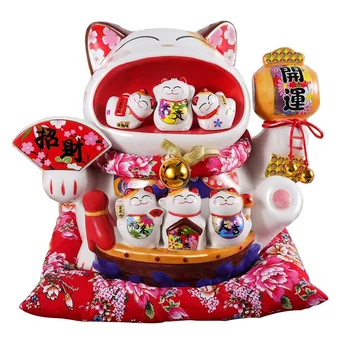 14Inch Keramični Veliko Srečo, Mačka Japonski Maneki Neko Doma Ornament Fortune Mačka Denar Polje Presence Banka Figur Feng Shui Dekoracijo