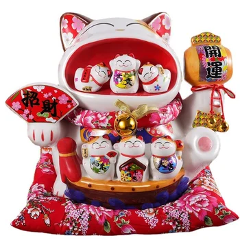 14Inch Keramični Veliko Srečo, Mačka Japonski Maneki Neko Doma Ornament Fortune Mačka Denar Polje Presence Banka Figur Feng Shui Dekoracijo