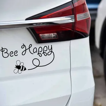 15.4 CM*8,5 CM Bee Happy Design Art Vinil Avto Nalepke Inspirativno Nalepke nalepke Kovček
