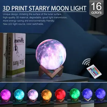 16 Barv 3D Tiskanje Luna Lučka Z Daljinskim upravljalnikom Zvezdnato Nebo Zvezda, Luna Lučka Galaxy Svetlobo Dotik Vklop Nočnega Svetlobe Doma Dekor