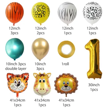 18pcs Jungle Živali Baloni Nastavite google Chrome Kovinski Latex Balon Zlato 30inch Število Otroci Rojstni dan Baby Tuš Safari Temo