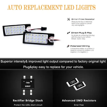 1Pair Bela LED Avto Zadnje registrske Tablice Svetlobe Brez Napake za Volvo V70 S60 S80 XC70 XC90 Auto Dodatki 18SMD