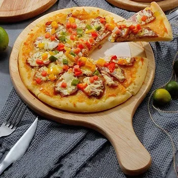 1Pc 10 Inch Bambusa Pizza, ki Služijo Pladenj je Okrogla Pica Desko za Rezanje z Ročajem Pizza Pladenj Kuhinja Peko Orodja