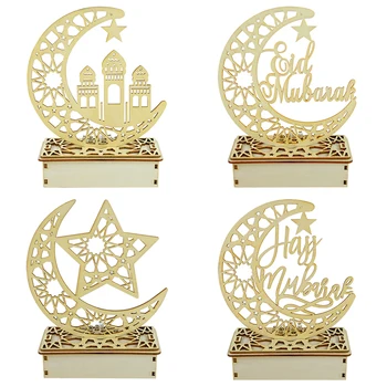 1Pcs Led Pravljice lahke Lesene Luna/Star/Palace Ornament Z Lučmi za Eid Mubarak Ramadana Dekor Islamskih Islamski Praznik Dobave