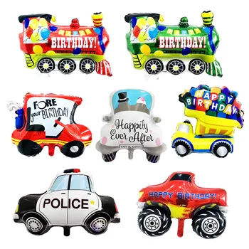 1pcs Vozila Happy Birthday Folija Baloni Vlak Policijski Avto, Traktor Helij Baloni za Fante Baby Tuš Rojstni dan Stranka Dekor