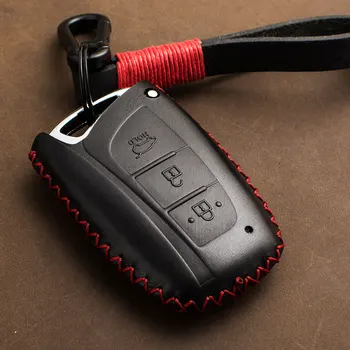 1X Pravega Usnja Avto Smart Key Primeru Zajema Držalo Za Hyundai Santa Fe Equus Azera Genesis L110 Keychain Avto Dodatki