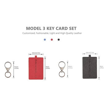 2 Kos Ključ Imetnika Kartice za Tesla Model 3, Anti-Prah Svetlo Usnje z Keychain za Tesla Model 3 Pribor - Črno-Rdeče