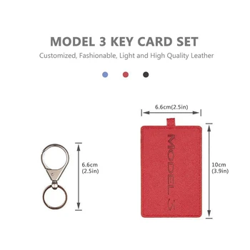 2 Kos Ključ Imetnika Kartice za Tesla Model 3, Anti-Prah Svetlo Usnje z Keychain za Tesla Model 3 Pribor - Črno-Rdeče