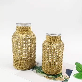 2 Pack Slame Stekla Cvet Vazo Japonski Cvet Pot v Nordijskih Pogodbeno Ustvarjalne Cvetna Košarica za Vodne Rastline