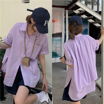 2 Soild barve, Sladko bluzo majica korejskem slogu Modela Kratek rokav bluzo Poletje ženske Svoboden vrhovi 2021 (K8169)