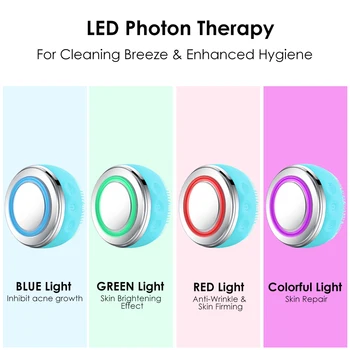 2 V 1 EMS LED Terapija s Svetlobo iz Silikona, Ogrevanje Obraz, Čiščenje, Masaža Obraza Ščetka za Čiščenje Kože Scruber Pranje Krtačo za Nego Kože