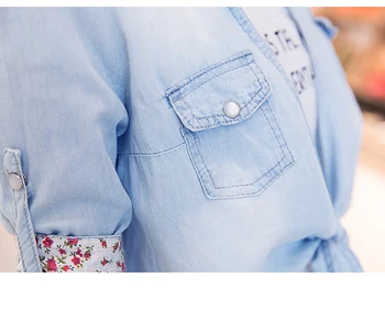 2019 Kimono Obreži Zgoraj Plus Velikost Poletje Ženske, Dekleta Denim Kratke Majice Kravato Up Jeans Bluzo Študentov Coats Denim Ženske Majice Srčkan