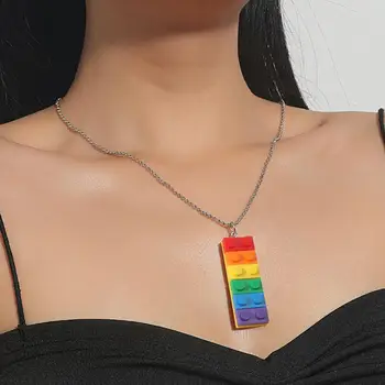 2020 Ins Srčkan Gej Ponos Mavrica Bloki Ogrlica Gay in Lezbičnega Ponosa Srebrne Barve Punk Nakit Nekaj deklet ogrlica darilo