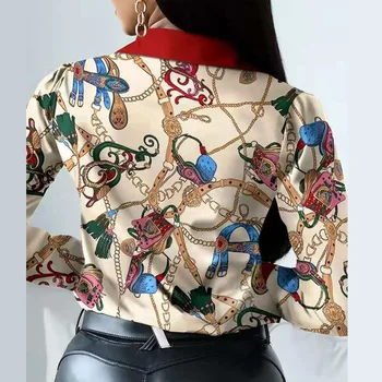 2020 Modni Trend Ženske Slim V-neck Majica Kontrast Barve, Dolg Rokav Top Visoke pasu Tesen vgradnjo Tiskanje Pomlad Jesen Bluzo