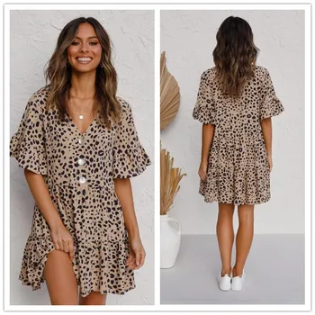 2020 poletje Novo Leopard Tiskanja Cvjetnim Natisne Obleko traff-slog za vadiming sheiner Sukienka Boho ženske ženska obleka